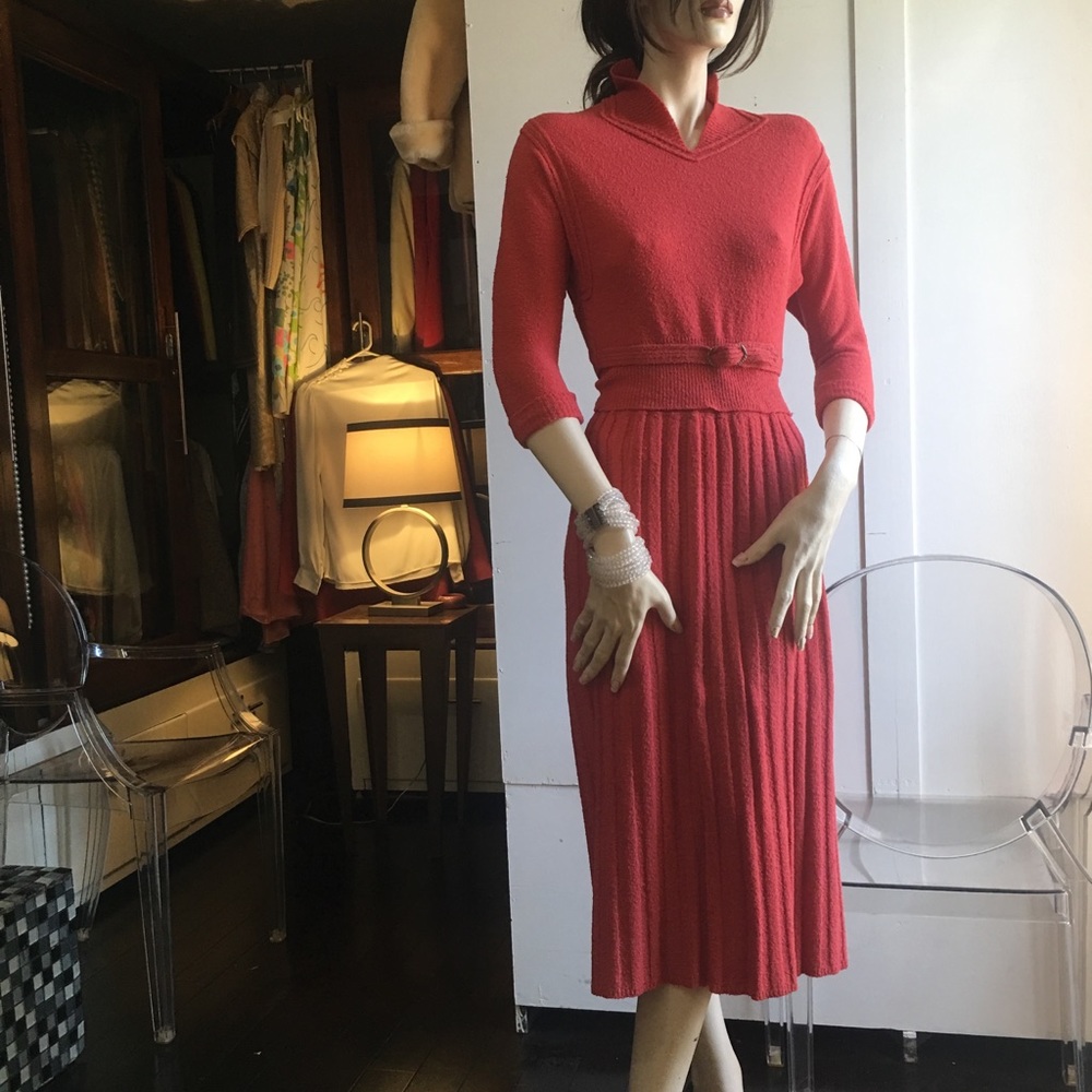 1960’s Vintage 2 piece with self-belt sweater dress.